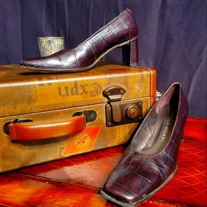 ANTONIO MELANI Crocodile Embossed Brown Leather